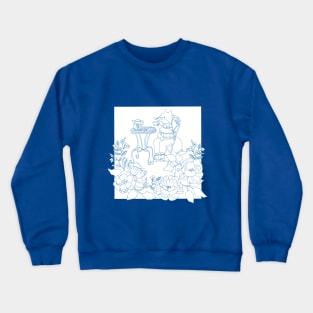 Fox Enjoying Tea Time in a Flower Garden Crewneck Sweatshirt